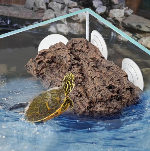 Turtle Basking Platform with Suction Cups Fish Tank Aquarium Tortoise Climbing Platform Float Resting Terrace for Frogs,fit Juvenile Turtles Crabs,Geckos,Snakes（Artificial Bark,Rock）(Brown) - color: 【brown】