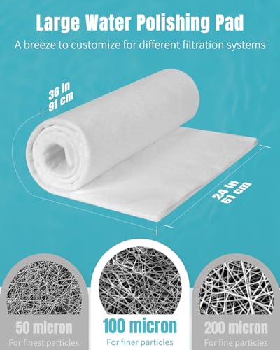 Pawfly Aquarium Polishing Filter Pad, 100 Micron Fine Water Polishing Pad for Fish Tank Filters, 36 x 24 Inch Cut-to-Fit Aquarium Filter Floss, High Density Filter Media Pad for Ponds & Sumps