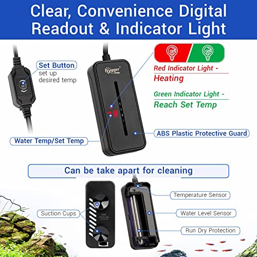 hygger Small Submersible Aquarium Heater 25W Mini Betta Fish Tank Heater with LED Display Adjustable Temperature for 2-5 Gallon Freshwater Saltwater Coral Reef Tanks - size: X-Small