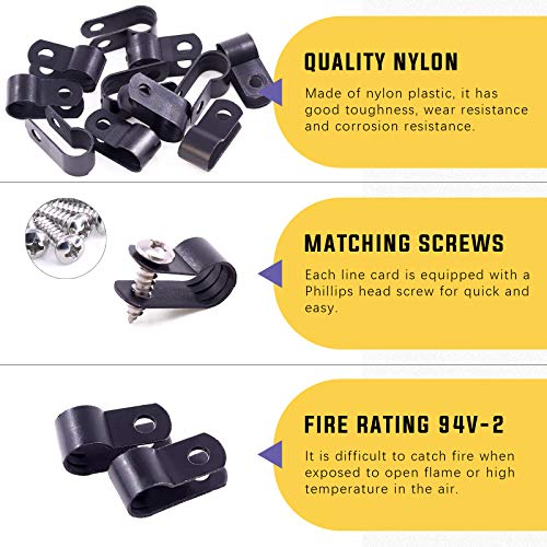 Swpeet 60 Pack Black 5/16 Inch Nylon Plastic R-Type Cable Clips Clamp Kit, Nylon Screw Mounting Cord Fastener Clips with 60 Pack Screws for Wire Management (5/16 Inch, Black) - color: Black, size: 5/16 Inch