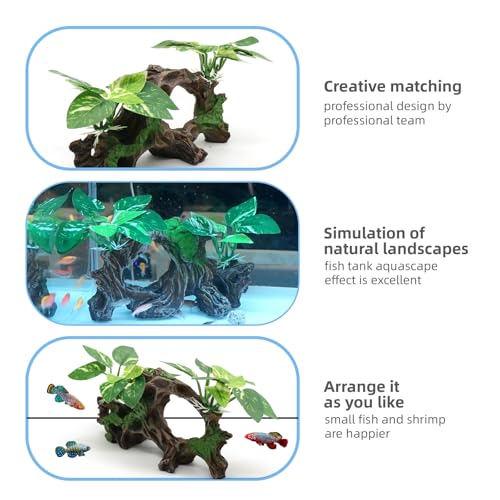 Fish Tank Decorations Artifical Driftwood Cave Aquarium Decor Ornaments Silk Aquarium Plants for Betta Fish Tank Accessories