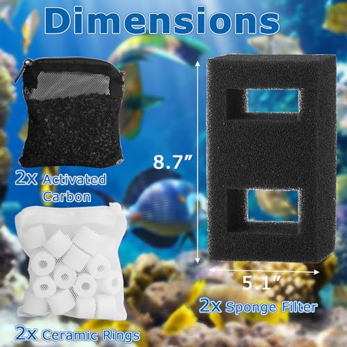 Aquarium Filter Media Replacement Kit, Filter Media for Fluval Flex, SPEC, EVO & Betta Fish Tank, Fish Tank Accessories Includes Foam, Carbon Refills, Ceramic Rings & Cord