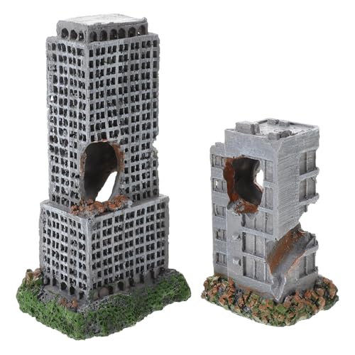 2pcs Aquarium Castle Ruins Decoration - Resin Fish Tank Cave Ornament - Mini Realistic City Building - Fish Shrimp Shelter Cave Hideout
