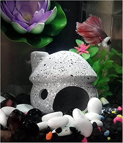 Saim Aquarium Decorations Mushroom House Ceramic Cave, Betta Fish Hideout Breeding Mushroom Cave Fish Tank Ornaments for Amano Shrimp Cichlid Bonsai to Play, Hide and Rest - Grey - color: Grey