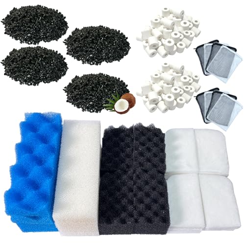 38 Pack Filter Media Kit for Fluval 306/307 Canister Filters, Replacement Bio Foam, Activated Carbon & Ceramic Rings (2 Sets Maintenance Bundle) - size: 306/307Series