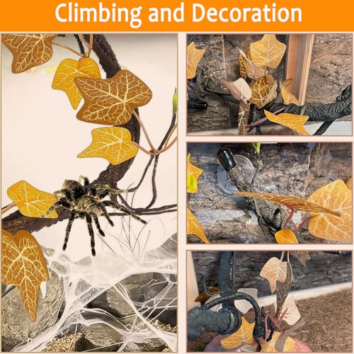 Reptile Climbing Branch Flexible Bend-A-Branch Jungle Vines Terrarium Plant Decoration with Suction Cup for Crested Gecko Chameleon Gecko Snake Tree Frog 2PCS, Yellow - color: Yellow