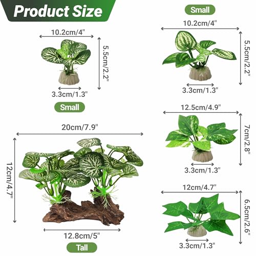 GOZILLA Silk Fish Tank Plants,Reptile Artificial Plant,Reptile Plants for Terrarium,Aquarium Decorations Accessories Set,Resin Driftwood Artificial Silk Aquarium Plant for Fish Tank.(5PCS/D-Set) - color: 5pcs/D-set