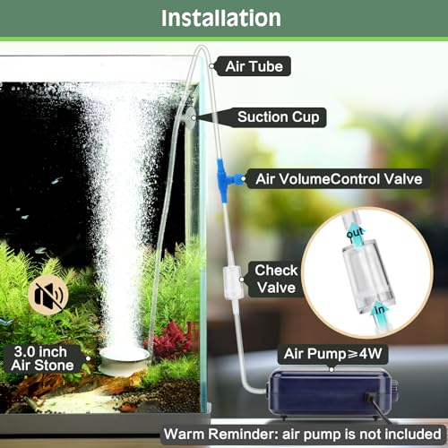 hygger Aquarium Air Stone Fish Tank Bubbler Quiet Ultra High Dissolved Oxygen Stone Fish Tank Air Stone Nano Bubble Airstone Stainless Steel Air Stones for Aquarium Fish Tank and Hydroponics-3.0inch - size: 3.0inch