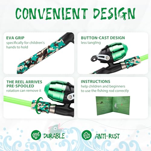 Kids Fishing Pole, Portable Telescopic Kids Fishing Poles for Boys and Girls, Fishing Rod and Reel Combo Kit with Tackle Box, and Fishing Net, Best Fishing Pole for Toddler Youth - color: GREEN