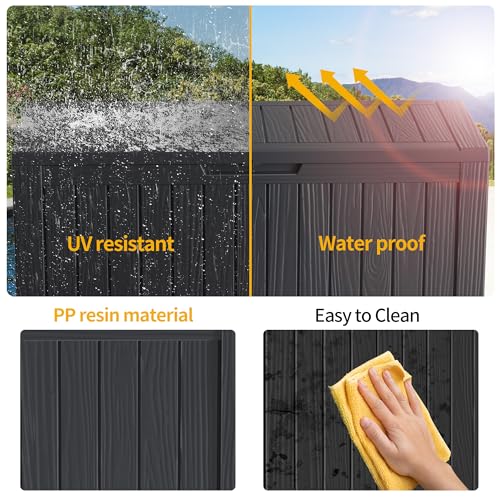 TARKARI 150 Gallon Resin Deck Box, Waterproof Outdoor Storage Box, Lockable for Patio Furniture, Garden Tools, Pool Accessories, UV-Resistant for All Weather Use, Black - color: Black, size: 150 GAL