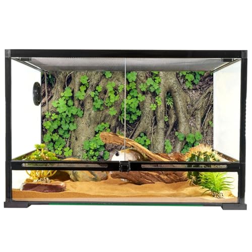 YongFoto Reptile Tank Terrarium Background 36x20 inch Vintage Old Tree Roots Green Grass Moss Bark Reptile Habitat Background Bearded Dragon Fish Tank Aquarium Polyester Backdrop - color: Green, size: 36x20in/90x50cm