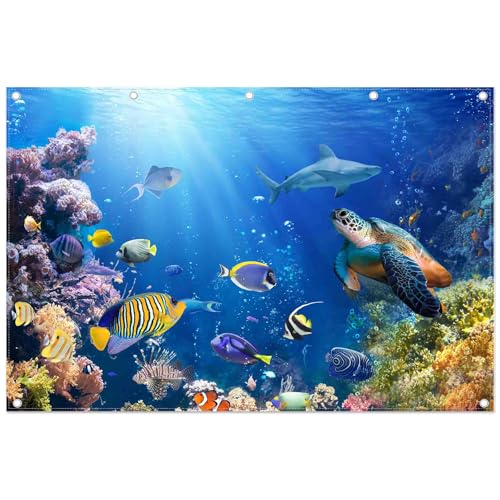 12x8ft Under The Sea Photography Backdrop Ocean Underwater World Background Aquarium Coral Baby Shower Decorations Birthday Party Photo Banner - size: 12'x8'