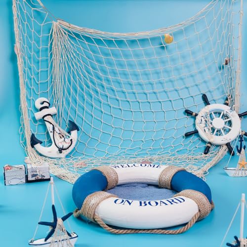 12 Pack Fish Net Decorations, 80 x 40 Inch Natural Cotton Rope Fishing Net Decorative for Under The Sea, Beach, Tropical, Nautical, Pirate, Ocean, Hawaiian Theme Table Runner, Balloon Arch Holder