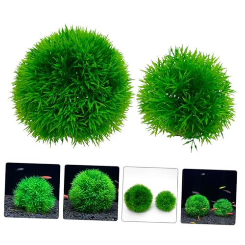 2Pcs Fish Tank Decorations 4.52In Aquarium Fake Plants Lifelike Simulated Water Grass Balls Underwater Crafts for Home Office Aquarium - size: 11.5x11.5cm