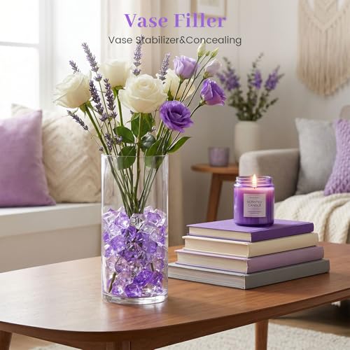 DomeStar 150PCS Fake Ice, Vase Filler Purple Fake Diamonds Plastic Clear Gems Crystals for Table Scatter Decoration - color: Violet