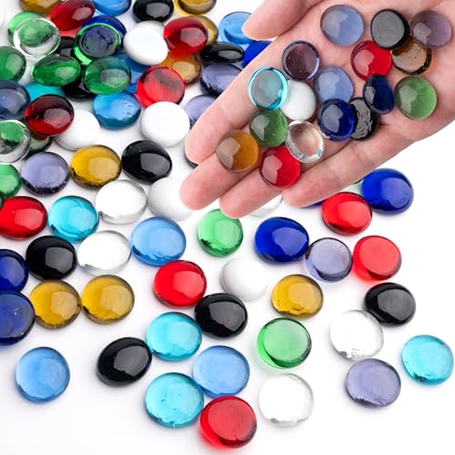 1LB Mix Glass Marbles, Transparent and Smooth Flat Glass Beads for Vases, Mosaic Gem Pebbles for Aquarium Decor, Floral Arrangements, Mancala Stones, Vase Filler and Crafts(Approx. 80-100 PCS) - color: Mix