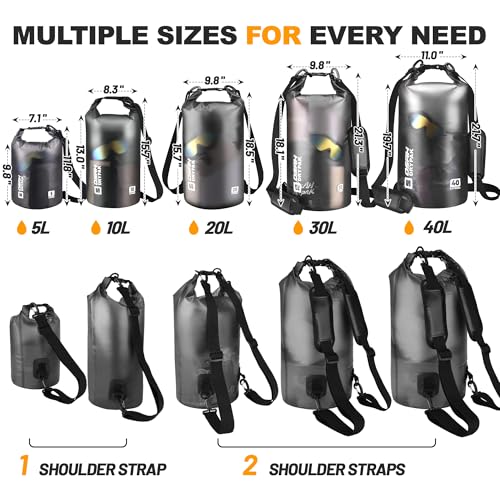 Waterproof Dry Bag, 5L/10L/20L/30L/40L Roll Top Lightweight Storage Backpack with Phone Case for Women & Men, Floating Waterproof Sack for Travel, Swimming, Kayaking, Paddle Board, Camping & Beach - color: BLACK CLEAR, size: 30L