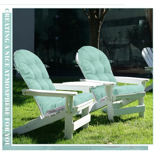 Geelin 2 Pcs Outdoor Patio Chair Cushion Thick High Back Adirondack Chair Cushion Tufted Weather & Fade Resistant Anti-Slip Outside Rocking Chairs Pads with Ties, 44 x 19 x 4 Inch (Light Green) - color: Light Green