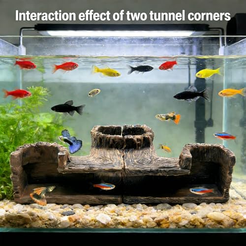 Fish Tank Tree Hole Hideout with 4 Artificial Aquarium Plants | Aquarium Hideout, Shrimp Cave, For Betta, Guppy, Shrimp, Small Fish, Aquarium Decor