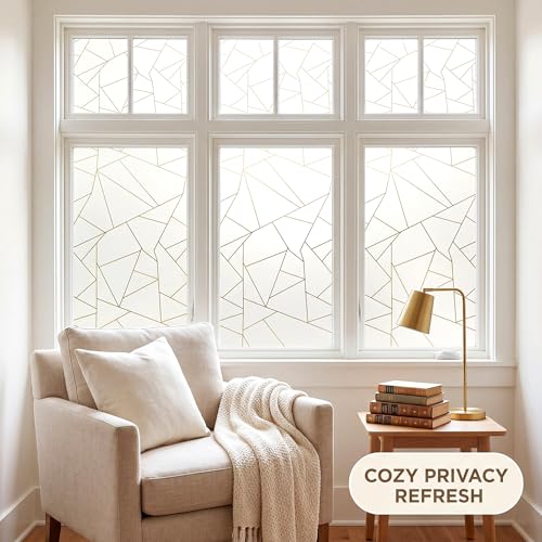 Privacy Window Film White Irregular Geometry No Glue Glass Sliding Door Tints Static Cling Covering Contact Paper Decals,UV Rejection/Heat Control/Easy Removable Stickers for Home Office,17.5x157in. - color: Triangle White, size: 17.5''x157''