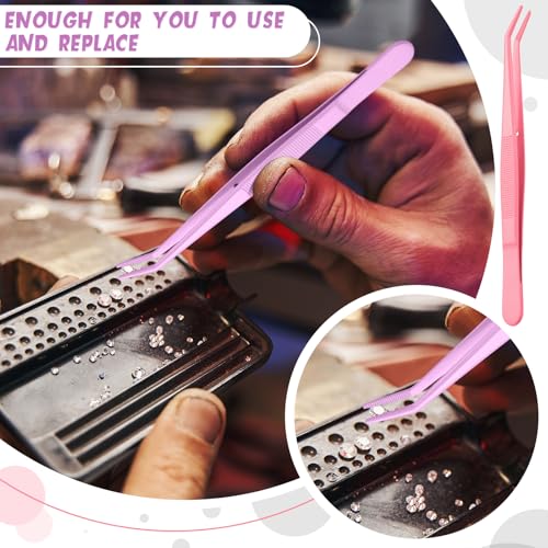 Honoson 10 Pcs Stainless Steel Tweezers for Crafting with Curved Serrated Tip Multipurpose Forceps Sewing Machine Tweezers Bulk (Colorful) - color: Colorful