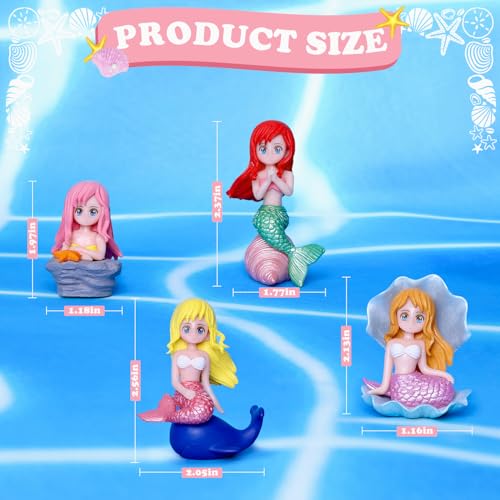 4pcs Miniature Mermaid Figurines, Mini Mermaid for Fairy Garden Accessories, Fish Tank Aquarium Decor, Cake Topper, Wedding Party Supplies, Ocean Animal Theme Decor, DIY Desk Micro Landscape - style: Mermaid