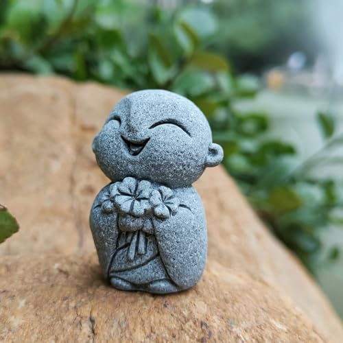 livelyfish Mini Monk Statue Japanese Buddha Figurine Praying Monk Statues Sandstone Happy/Smiling Ornament for Fish Tank Aquarium Home Decoration (B) - size: B