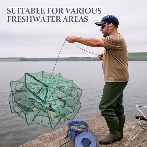 Minnow Trap 32in*10in” with Foldable Fishing Net & Collapsible Fish Bucket - Crab, Crawfish, Shrimp Trap for Freshwater Saltwater Fishing