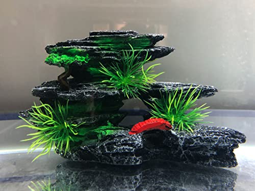 J-star Medium Aquarium Rock Mountain Decor – Realistic Resin Landscape Ornament for Fish Tanks – Enhances Underwater Scenery, Easy to Clean, Safe for Fish - size: Medium