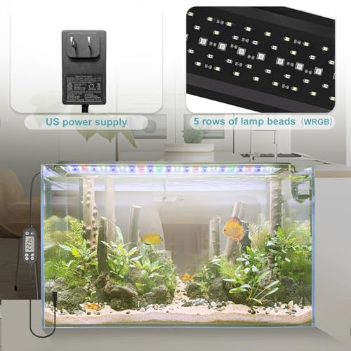 24/7 LED Aquarium Light, IP68 Waterproof Extendable Bracket Fish Tank Light with Timer, 7 Colors, 10 Level Adjustable Brightness, DIY Mode Full Spectrum Aquarium Plant Light for 48-54 Inch Fish Tank - size: 48"-54"