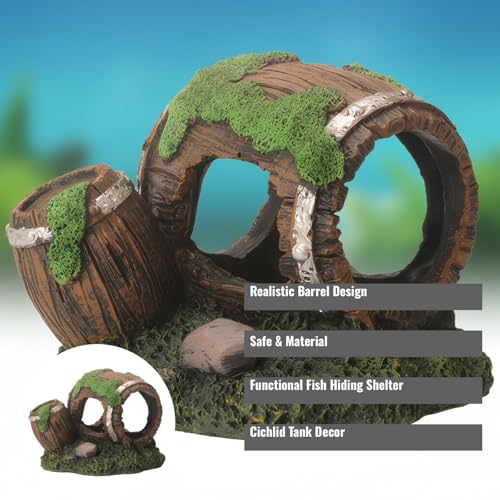 Aquarium Decor Resin Wine Barrel Cave for Fish and Shrimp - Realistic Simulation Barrel Tank Hiding Place for Cichlids, Shrimp, Small Fish - color: Style C, size: 8.8x7.8x7.4 cm