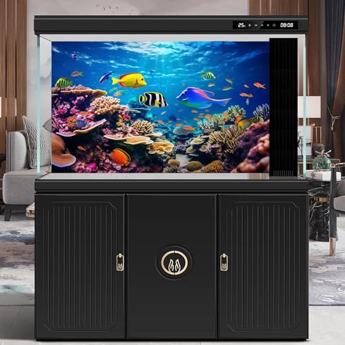 Under The Sea Aquarium Background Coral Reef Ecosystem Colorful Tropical Fish Terrarium Background Ocean Underwater Theme World with Sunbeams Fish Tank Backdrop Wallpaper Decor Poster 24x12in - color: Navy Blue, size: 24(W)x12(H)in
