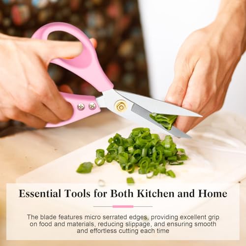 All Purpose Kitchen Scissors, Kitchen Shears Heavy Duty - Dishwasher Safe Food Scissors- Multipurpose Cooking Shears for Meat Poultry Food, Herbs, and Fish, Comfort Grip Handles, Pink - color: Pink