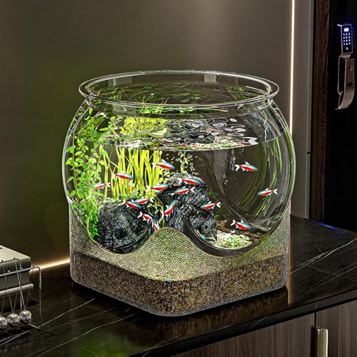 Fish Bowl P-lastic, Clear Round Shatterproof Desktop Aquarium Betta Fish Bowl for Centerpiece Home Decor - size: 19x19x16.6cm