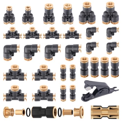 CheeMuii 31 PCS DOT Air Brake Line Fittings 1/4" 3/8" Push to Connect Fittings Quick Connect Air Hose Fittings Repair Kit for Truck or Industrial Air System - size: 31PCS