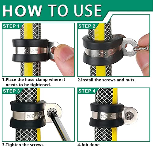 OURU 110PCS Cable Clamps Assortment Kit,10 Sizes—1/4" 5/16" 3/8" 1/2" 5/8" 3/4" 1" 1-1/4" 1-1/2" 1-3/4" Stainless Steel Rubber Coated Cushioned Insulated Cable Clamp,Automotive Wire Pipe Clamps - size: 110PCS KIT