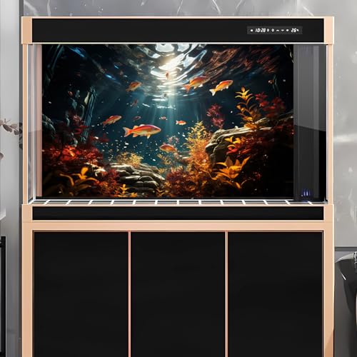Underwater Aquarium Background Orange Aquatic Plants with Sunbeams Fish Tank Background Underwater Rooted Species Stone Rocks Tropical Fish Terrarium Background Vinyl 24x12in - color: Orange, size: 24(W)x12(H)in