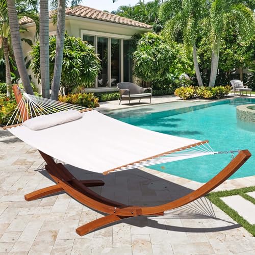Lazy Daze Hammocks 12 FT Sunbrella Fabric Hammock Non-Fading with Spreader Bars and Free Pillow Fits for 2 Persons, All Weather and Fade Resistant for Patio Yard, 450 lbs Capacity, Cast Pumice - color: Cast Pumice