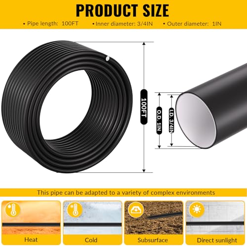 Shop Air Line Kit,Black 3/4 Inch x 100 FT Compressed Air Piping System,HDPE Tubing and Aluminum Outlet Blocks,Air Line Tubing Kit, for Shop,Garage - size: 100FT