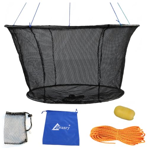 Drasry Fishing Net Trap for Crayfish Crab Bait Minnow Shrimp Foldable Fish Crawdad Lobsters Cast Net Collapsible - size: 39.4 * 31.5 in(100 * 80 CM), style: Large Open - Rubber Coated 10*6 Mm Mesh