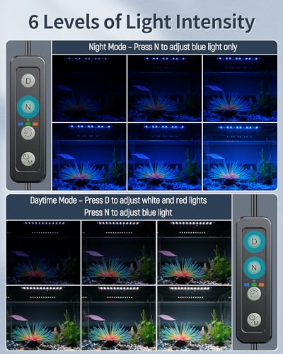 Pawfly 33W Aquarium LED Light for 48 to 54 Inch Extendable Fish Tank Light with Full Spectrum Brilliant White Blue Red Lights with Daytime & Night Modes Timer Auto On/Off Adjustable Brightness - color: Basic with Timer, size: 48"-54"