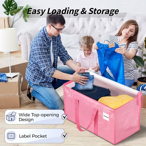 8 Pack Extra Large Heavy Duty Moving Bags, Pink Storage Bins with Lids, Reinforced Handles & Heavy-Duty Zippers Moving Boxes Storage Bags Totes for Clothes Packing, Dorms, College Supplies, Pink - color: Pink, size: 8 Pack