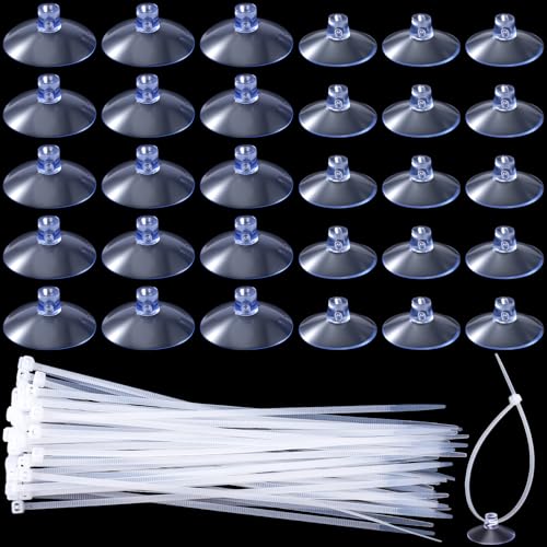 PAGOW 30 Pcs Aquarium Suction Cups with 50 Pcs Zip Ties, Suction Cup for Fish Tank Plants Binding Moss Landscape Fixation, Utility Sucker Pad Without Hooks for Kitchen Hanging (2.5cm+3.5cm) - color: Clear (Set of 80), size: 1 inch+1.38 inch