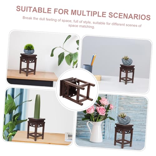 HOMSFOU Antique Chinese Decor Wood Flower Display Stand Vase Holder Decor Plant Pot Stand - size: 12X7CM