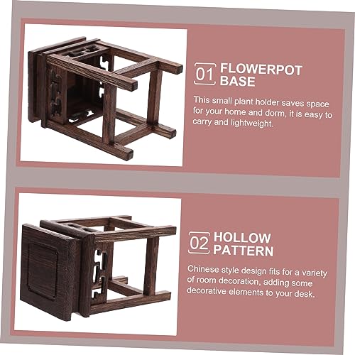 HOMSFOU Antique Chinese Decor Wood Flower Display Stand Vase Holder Decor Plant Pot Stand - size: 12X7CM