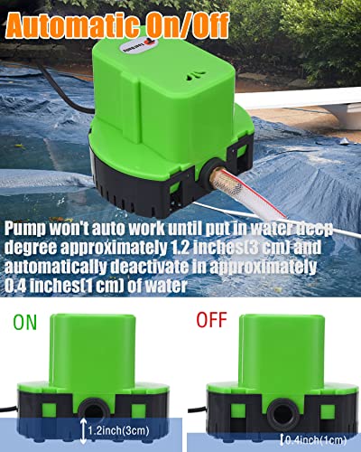 Automatic Pool Cover Pump, Submersible Pool Cover Pump 1200 GPH, Sump Pump with 4 Adapters 16ft Drainage Hose