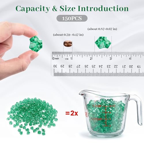 DomeStar 150PCS Fake Ice, Vase Fillers Green Acrylic Fake Diamonds Plastic Gems for Fish Tank Table Scatter Decoration - color: Dark Green
