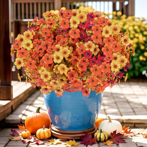 Artificial Flowers for Outdoor,Silk Flowers No Fade Fake Plastic Flowers Faux Plants for Outdoors Outside Front Porch Hanging Planter Window Box Garden Home Decoration,13 Pack(Autumn Colors) - color: Autumn, size: Artificial Flowers(13 Pcs)