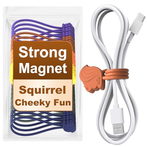 Fun Squirrel Magnetic Cable Ties – 24 Pack, Reusable Silicone Cord Organizers for Home & Office, Strong Magnetic Hold, Assorted Colors, Ideal for Cable Management, Novelty Gift - color: Squirrel – Magnetic Clip