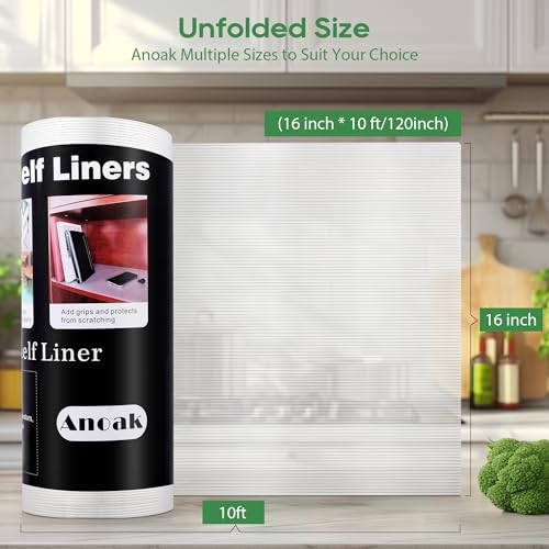 Anoak Shelf Liner - Non-Slip Cabinet Liner, 16 Inch x 10 FT(120 Inch) Durable Waterproof Washable Oil-Proof for Kitchen Cabinet, Shelves, Refrigerator, Storage, Desks, Non Adhesive - size: 16"W x 120"L
